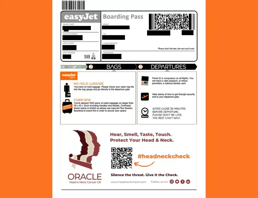 EasyJet Boarding Pass Check in and check out information on head neck cancers. Oracle Head and Neck Cancer UK