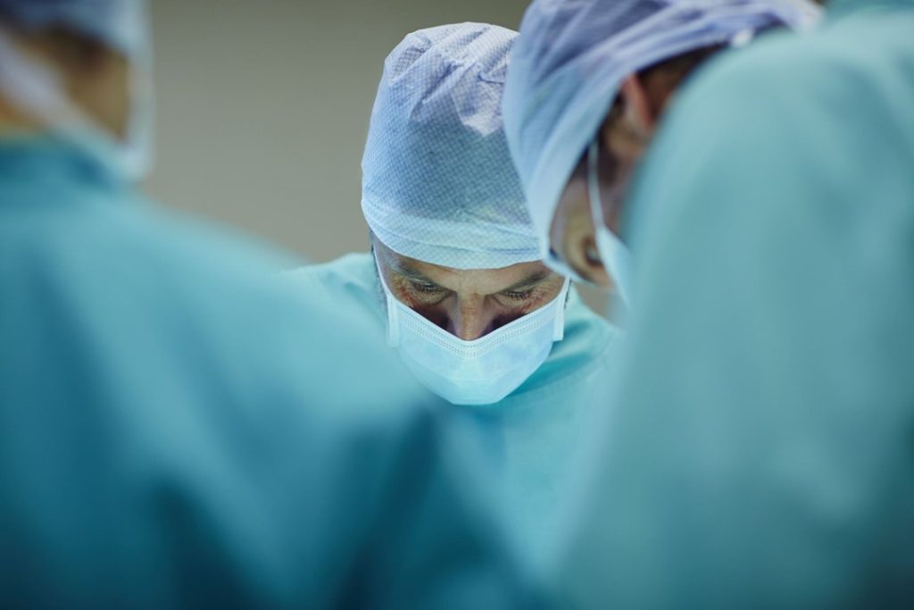 Classic operating theatre scene, no blood or patient visible