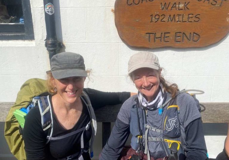Caroline and Anna at the finish line of the Wainwright coast-to-coast walk